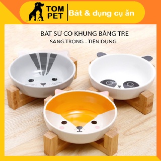 Bát ăn băng sứ cao cấp cho chó mèo có đế gỗ sang trọng - tom pet