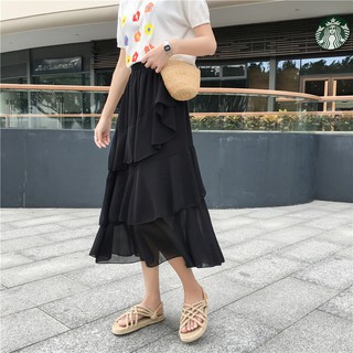 [ORDER] Chân váy midi voan xếp tầng bèo V089