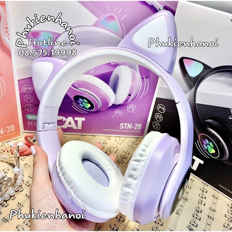 Tai Nghe Không Dây, Chụp Tai Mèo STN-28, Bluetoth 5.0, Có mic đàm thoại | BigBuy360 - bigbuy360.vn