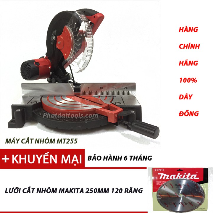 Máy cắt nhôm MT255 (curoa),tặng lưỡi cắt nhôm makita 250mm,120 răng