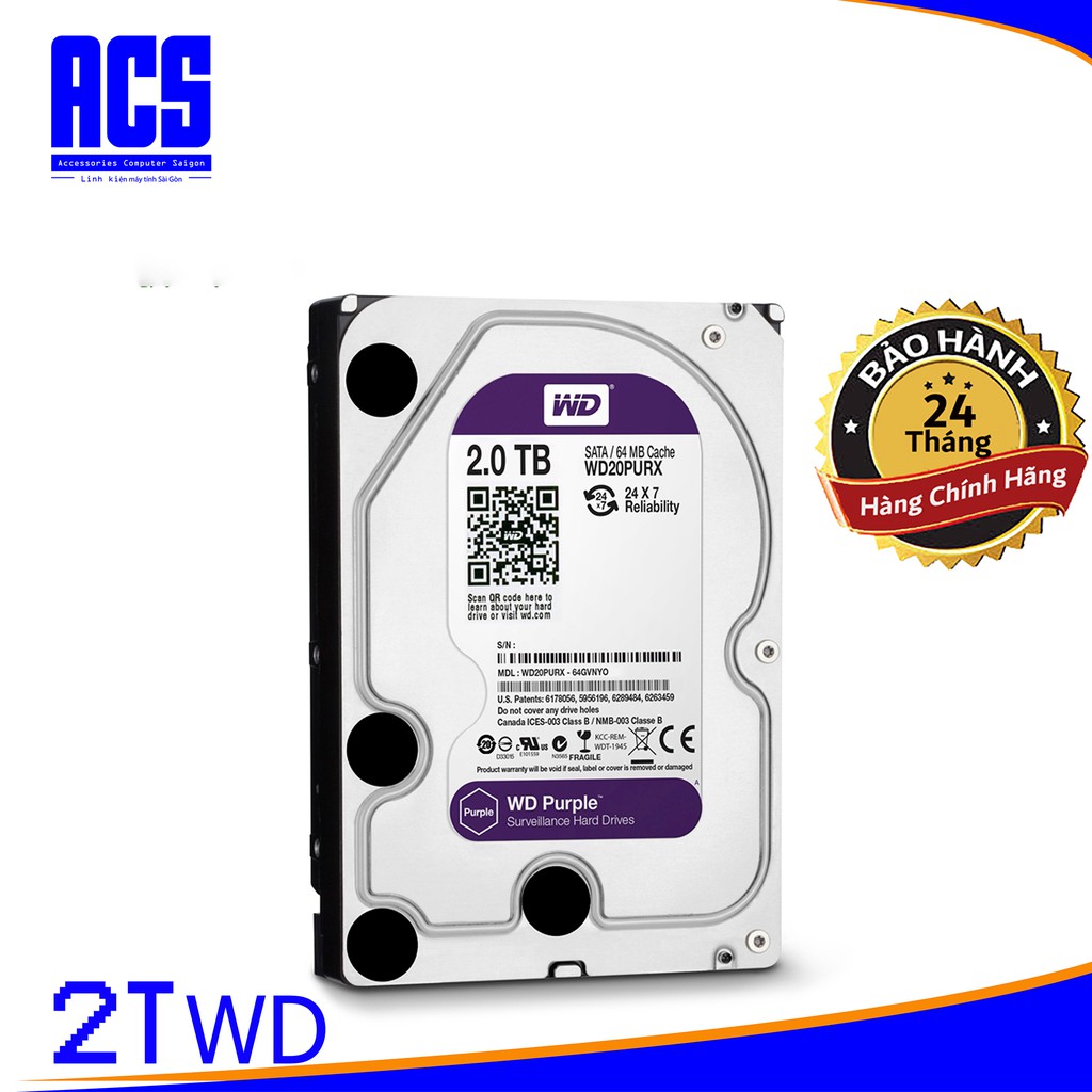 Ổ cứng camera WD Purple 2TB WD20PURX  - Bảo Hành 2 năm - 1 đổi 1