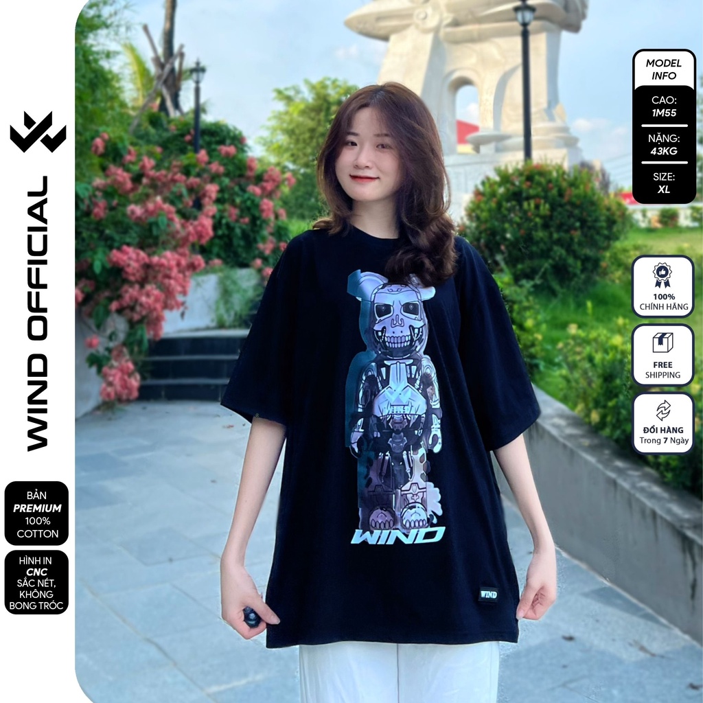 Áo thun tay lỡ unisex WIND phông form rộng 65% Gấu Điện nam nữ oversize