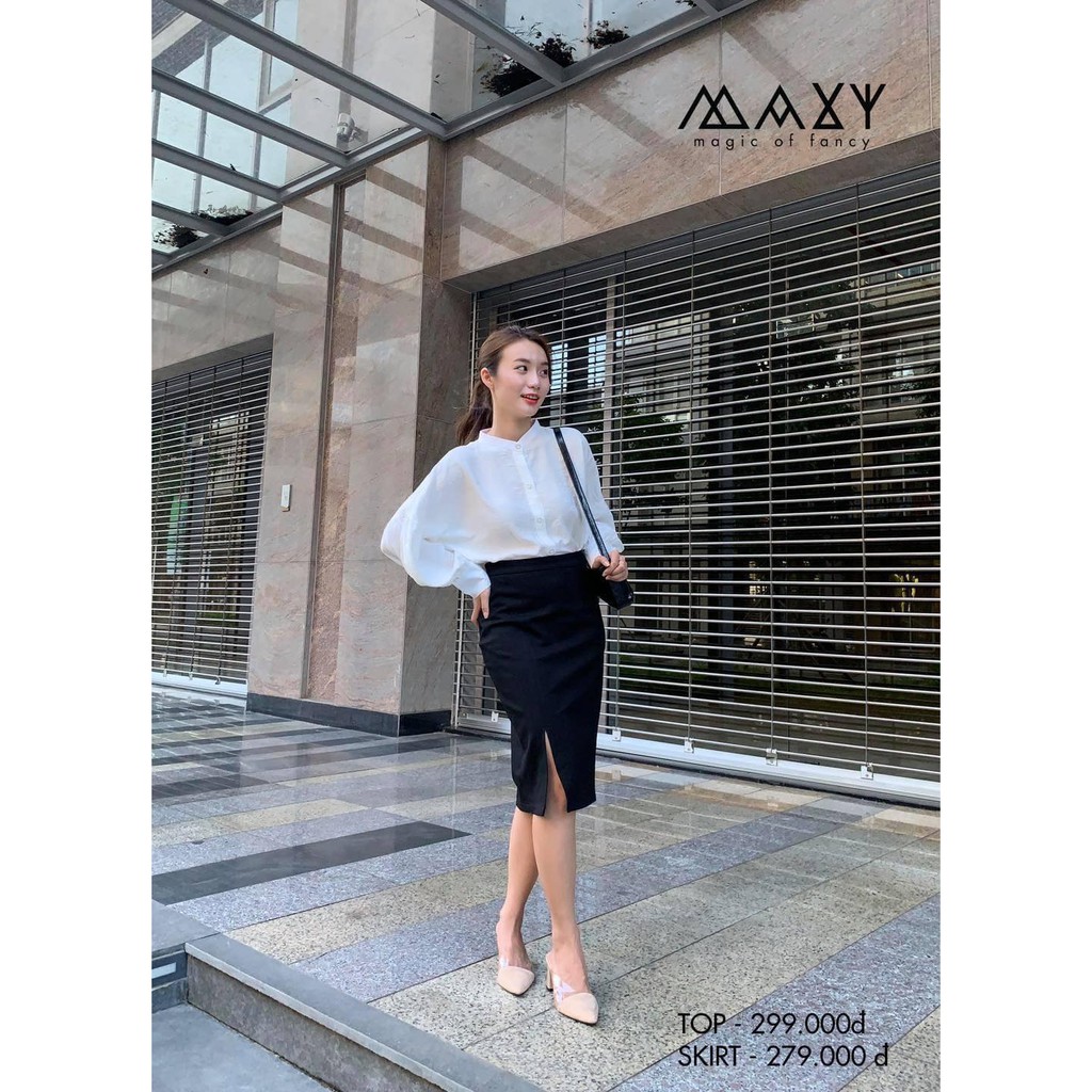 Áo sơ mi nữ tay bồng bềnh đáng yêu cổ trụ standneck shirt Maxy Workshop