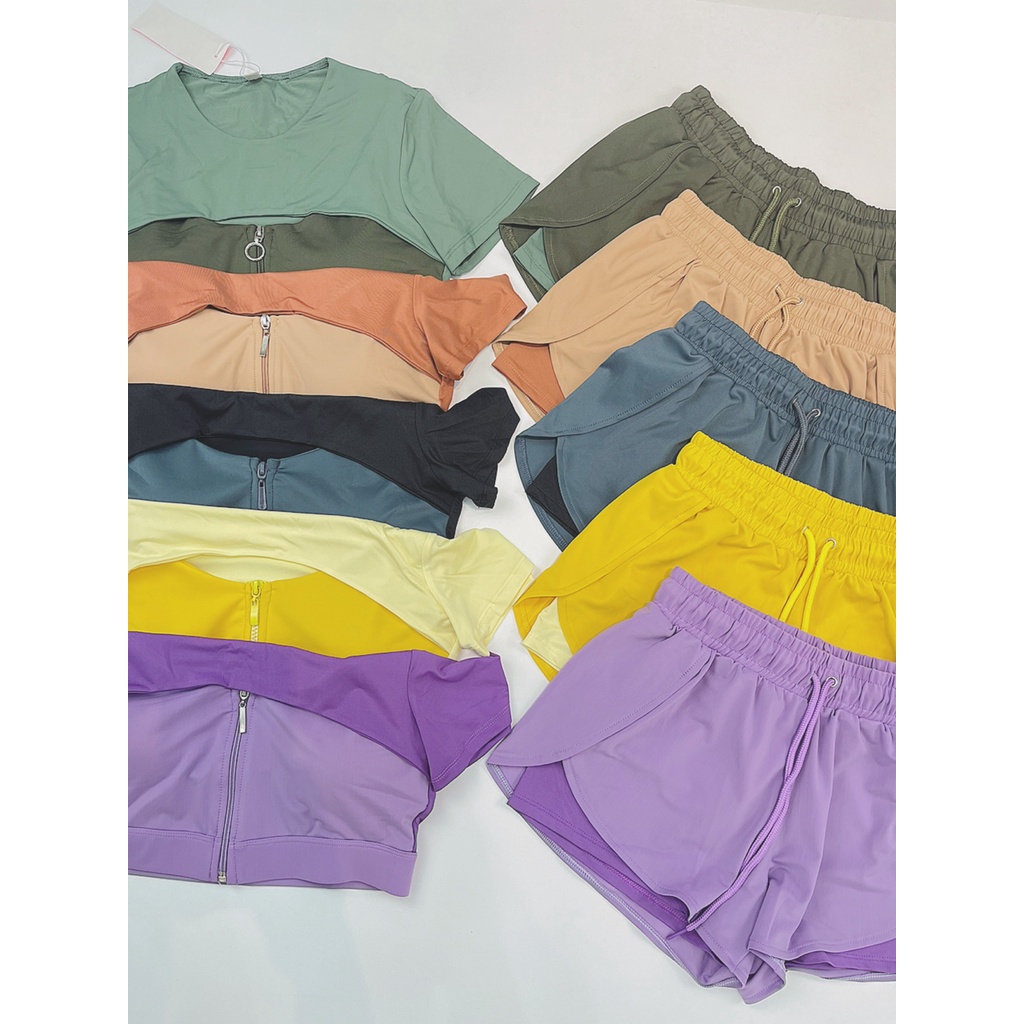 Set Ngắn Thể Thao Nữ Boxer 2 Lớp, Áo Croptop Cut Ngực Phối Dây Kéo Cực Ngầu
