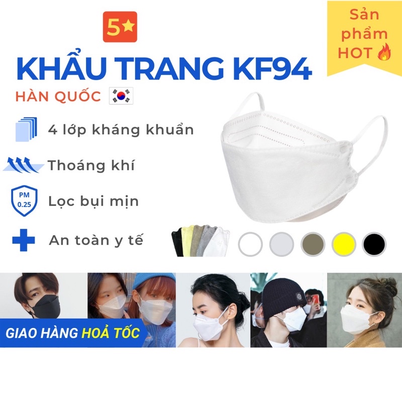 50 Chiếc Khẩu trang 4 lớp kháng khuẩn 4D cao cấp KF94 Tiêu chuẩn Hàn Quốc (mẫu mới)