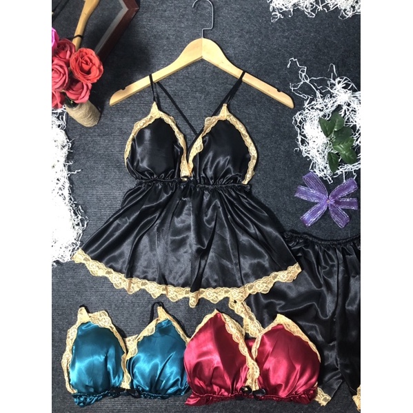 ❤️BIG SIZE❤️ Đồ Ngủ Sexy Nữ- Đồ Ngủ Bigsize Chéo Lưng Phi Lụa Form 70kg( ảnh và video thật)