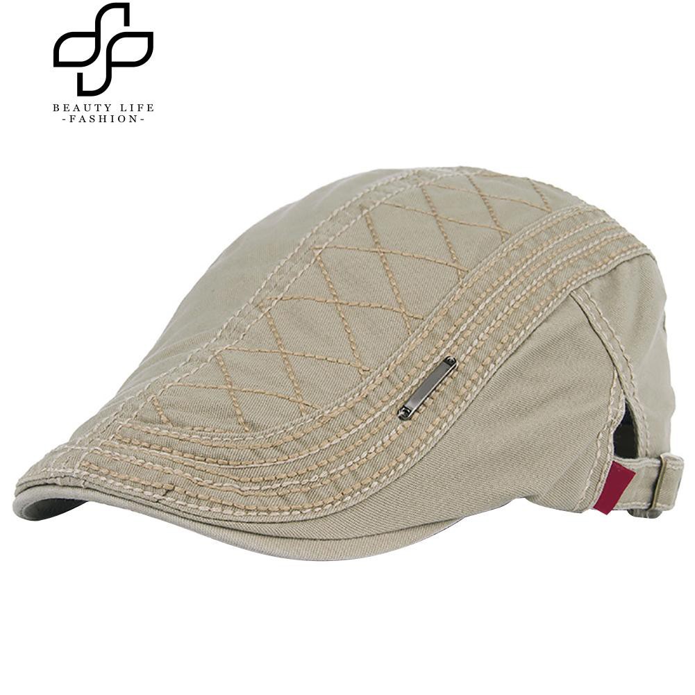 Mũ beret nam kẻ ô vải cotton