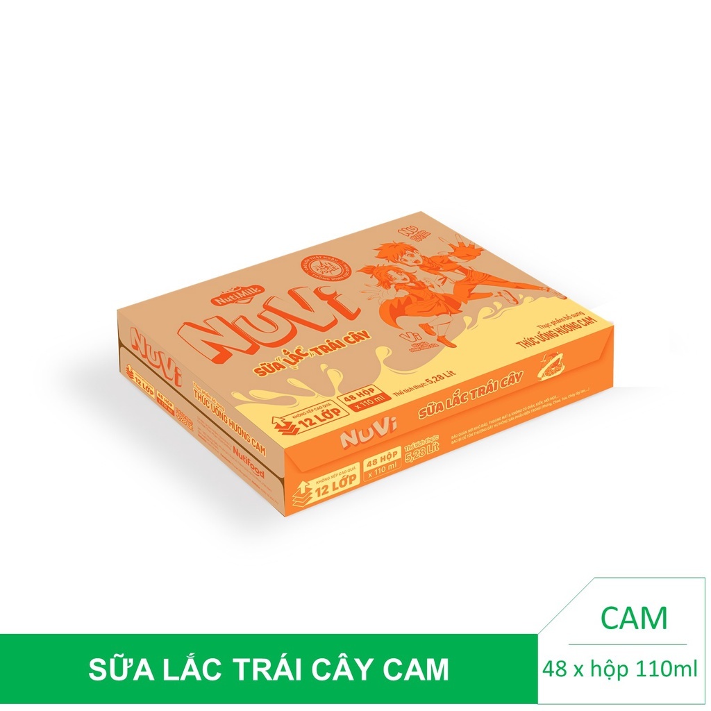 Thùng 48 hộp sữa Nutifood NuVi TU hương Cam SLTC hộp 180ml
