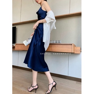 SẴN🔥Váy lụa 2 dây cổ đổ phi lụa cao cấp - Hàng mới về