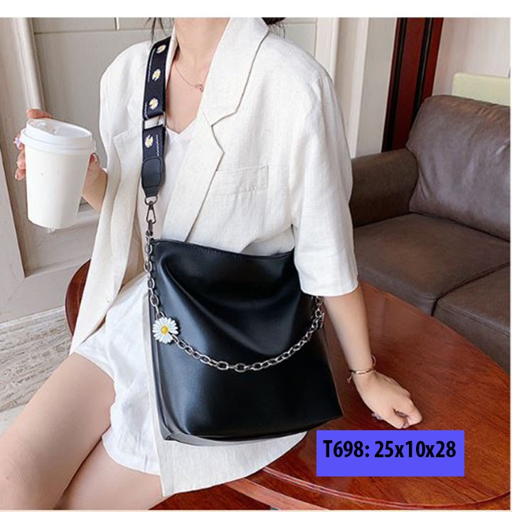 Túi xách tote da đeo chéo đi học đi làm đẹp hình hoa cúc đơn giản phong cách hàn quốc T698