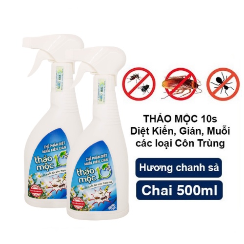 [ 2 Chai] Bình Xịt Diệt Ruồi, Muỗi, Kiến, Gián, Mối (Diệt côn trùng) - Thảo Mộc 10s 100% Sinh Học An Toàn | Chai 500ml