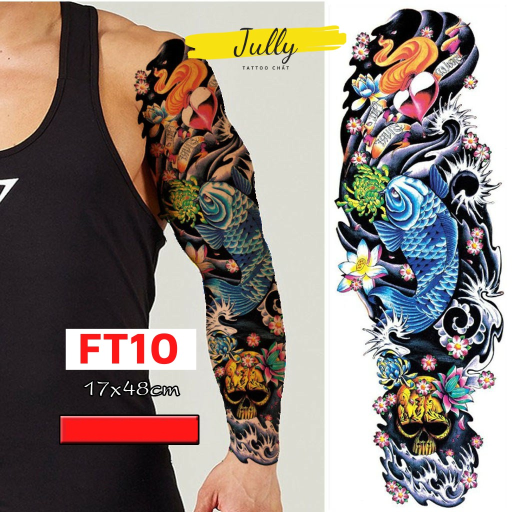 Hình xăm dán kín tay, full, bít tay ca chép hóa rồng, mặt quỷ, xăm tạm thời chống nước JULLY Tattoo chất