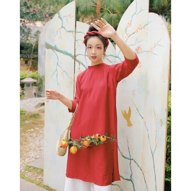 ÁO DÀI TẾT CAOCAO - CÁT TƯỜNG - SET ÁO DÀI ĐŨI LỤA ĐỎ QUẦN TRẮNG