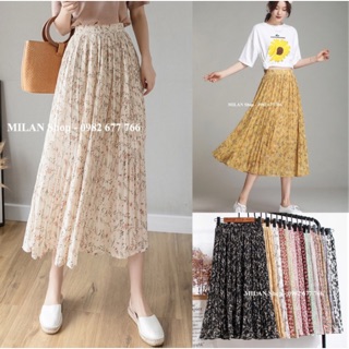 Chân váy hoa xếp ly nhiều màu xinh iu.