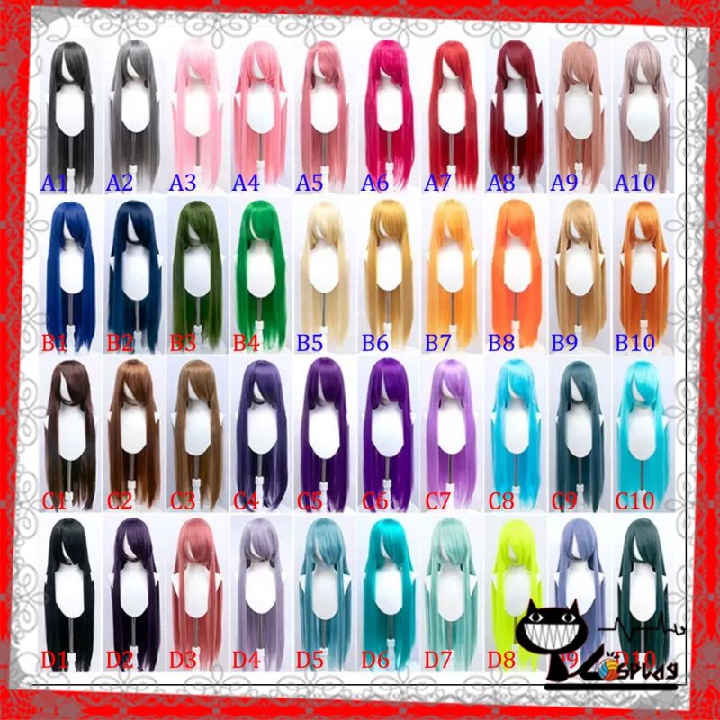 Wig/tóc giả cơ bản 1m -100cm màu xanh/đỏ/tím/vàng/đen/trắng/xám/hồng/cam/nâu [Miu Cosplay]