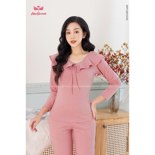 Bộ Pijama Nỉ Cổ Bèo Hồng Phấn