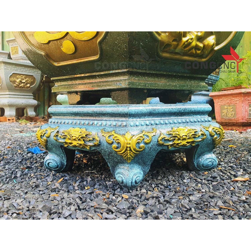 Khuôn Chậu Cảnh ABS Lục Giác 65 Tùng - Sen - Tết -Cá Chép- Tài Lộc - Phúc Lộc Thọ + Khuôn Chân Đôn Kỷ 65 úp đáy