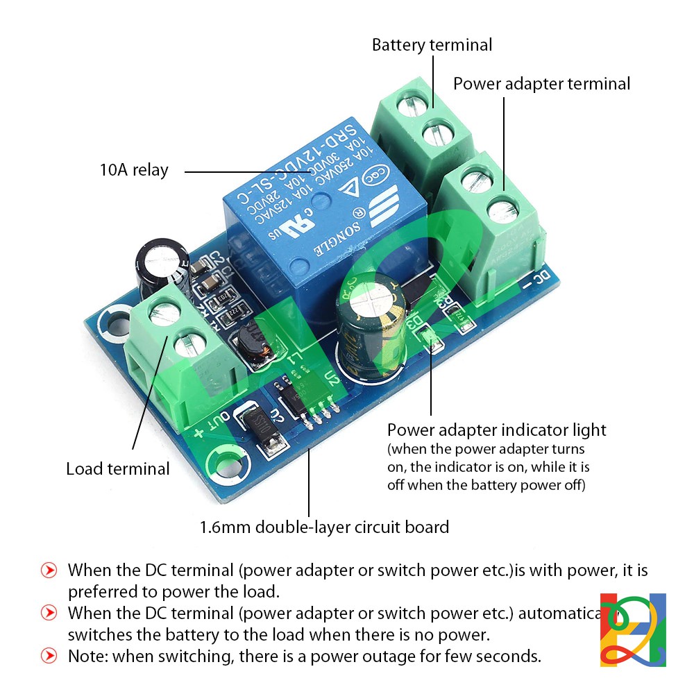 XY-X804 Mạch chuyển nguồn tự động auto UPS Switching 12V-48VDC 10A cầu dao đảo chiều tự động mini