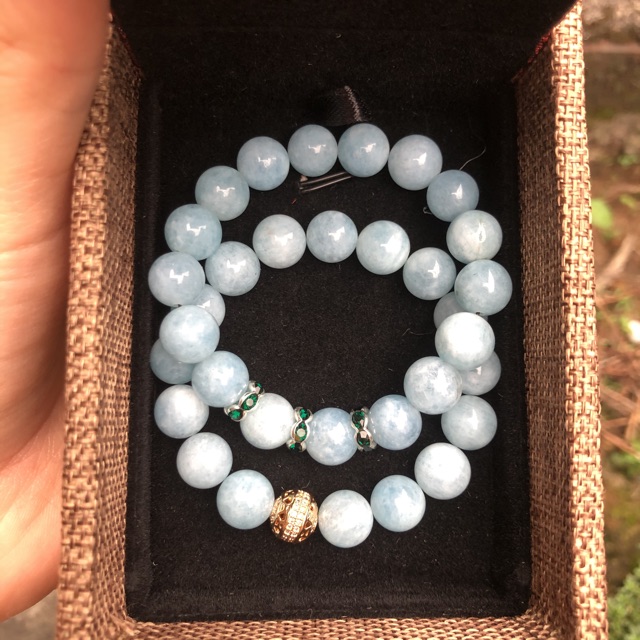 Vòng đá phong thuỷ Aquamarine mix charm 8ly