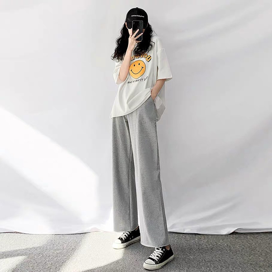 Quần dài ống rộng trơn basic - Quần trơn 2 màu ĐEN XÁM - Ống suông vải cotton mịn dày co dãn | BigBuy360 - bigbuy360.vn