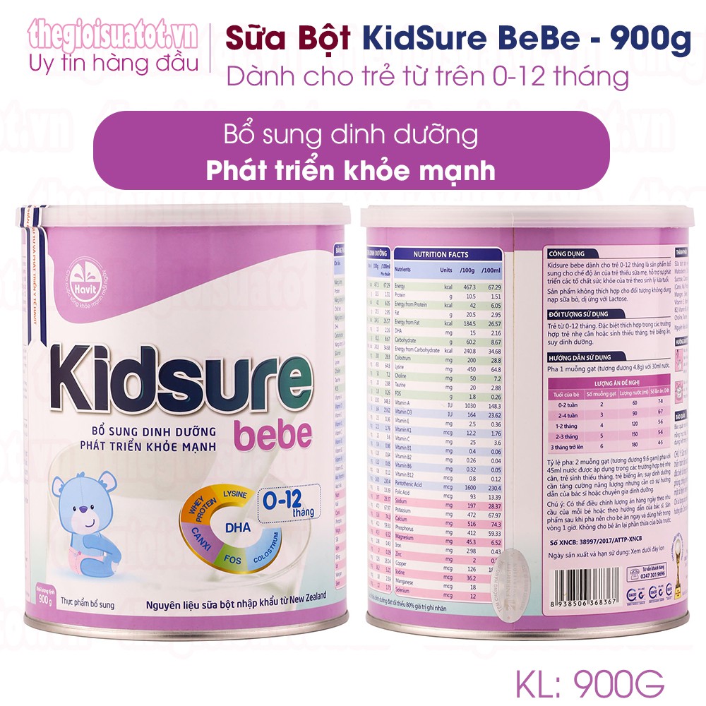 Sữa bột Kidsure BeBe 900g - Sữa Cho Trẻ Biếng Ăn Suy Dinh Dưỡng thegioisuatot