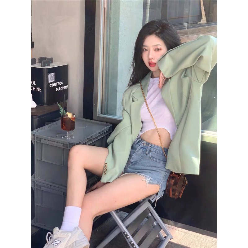 Áo blazer/ áo khoác xanh mint trơn phong cach Hàn Quốc