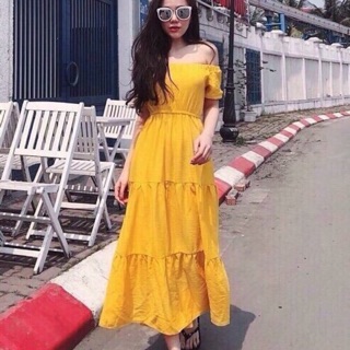 Đầm maxi tầng trễ vai Siler