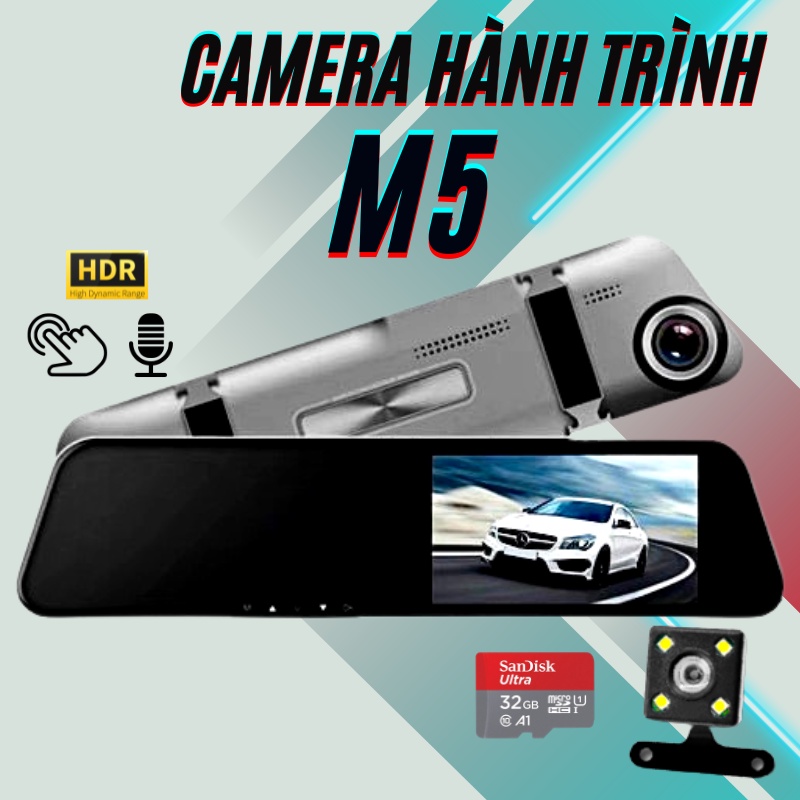 Camera Hành Trình Ô Tô M5 -Màn Hình Gương Chiếu Hậu Cảm Ứng 5 inch FullHD, Hỗ trợ Đỗ xe, Lắp Đặt Dễ Dàng 1đổi1 trong 12T