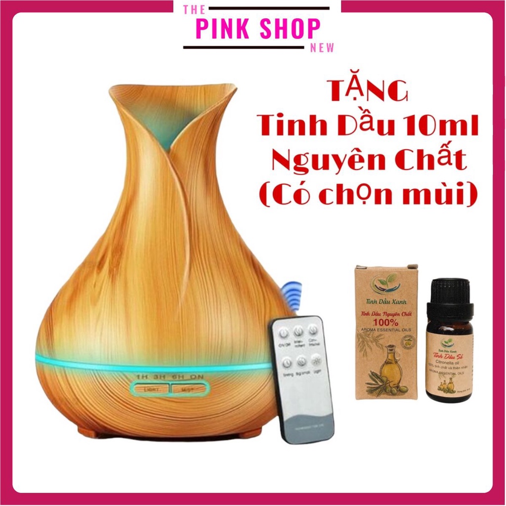 Máy Khuếch Tán Hoa Tulip Tặng Kèm Tinh Dầu 10ml ( được chọn mùi) Dung Tích 550ml, Có Điều Khiển, Đèn Led 7 màu