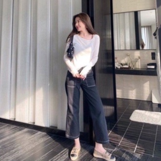 Áo sweater nỉ nữ dài tay khoét vai đan dây sexy đen trắng dáng suông trùm mông