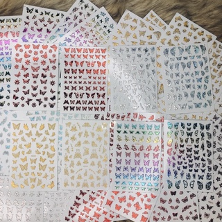 Sticker, nhãn dán 3d hình bươm bướm cầu vồng, đỏ, bạc , vàng