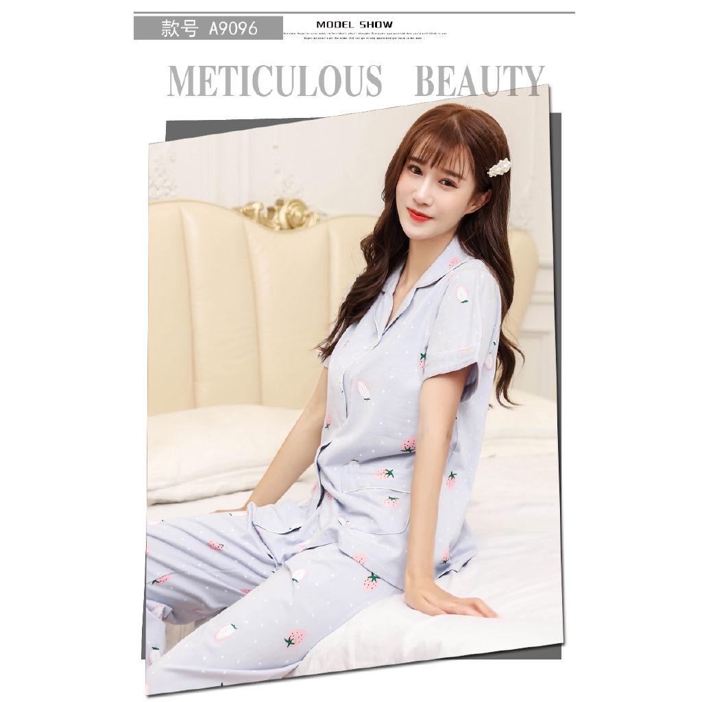 Bộ Đồ Ngủ Cotton Ngắn Tay Xinh Xắn Dành Cho Nữ Trung Niên | BigBuy360 - bigbuy360.vn