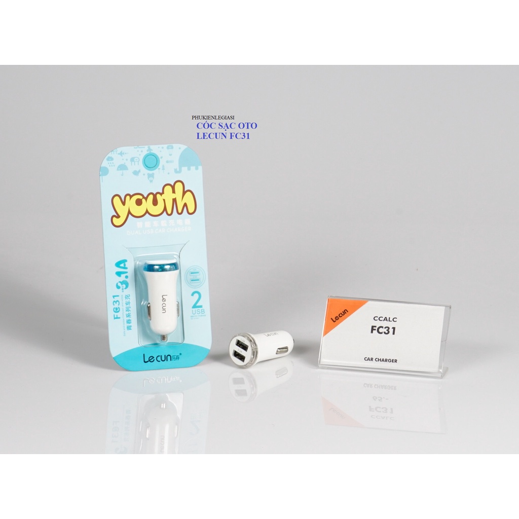 Cốc sạc xe hơi 2 cổng usb Lecun FC31 Dòng 3.1A