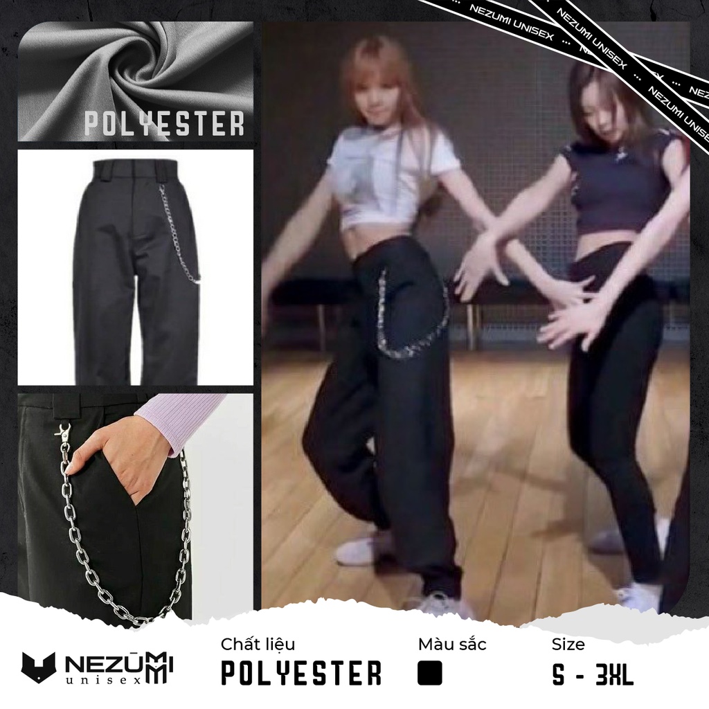(Sẵn S M L XL 2XL 3XL) 004 QUẦN JOGGER KAKI LISA BLACKPINK NAM NỮ DÂY XÍCH CHÉO ULZZANG CÁ TÍNH