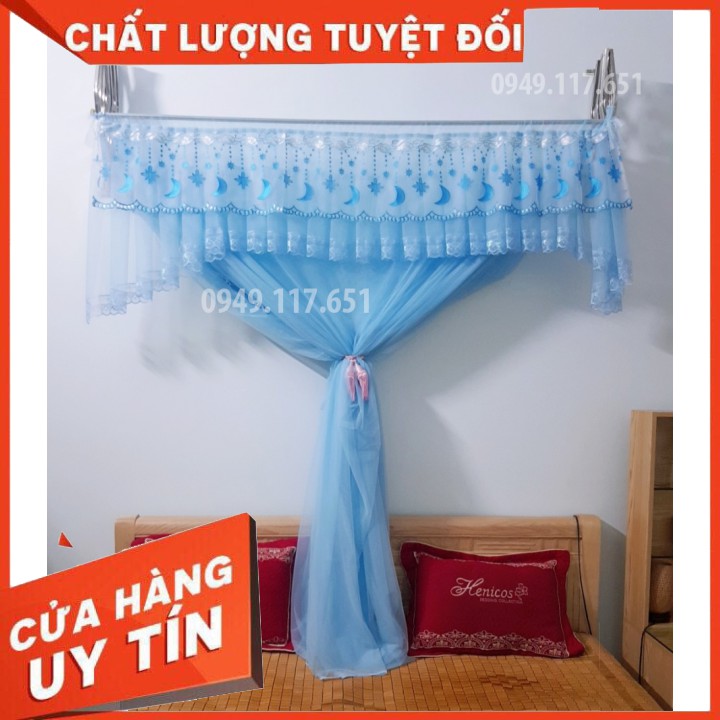 Màn Mùng Khung Xếp Gấp Gọn Inox Thông Minh Chống Muỗi Cho Bé Và Người Lớn Có Cửa, Kích Thước 1,6-2m2. Màn Màu Xanh