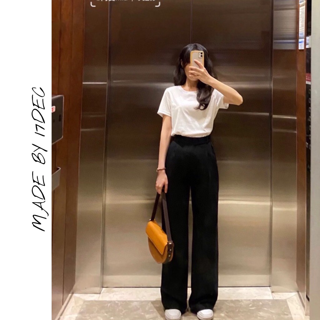 Quần ống rộng khóa hông 17DEC. Quần xuông vải dáng culottes cạp cao cho nữ