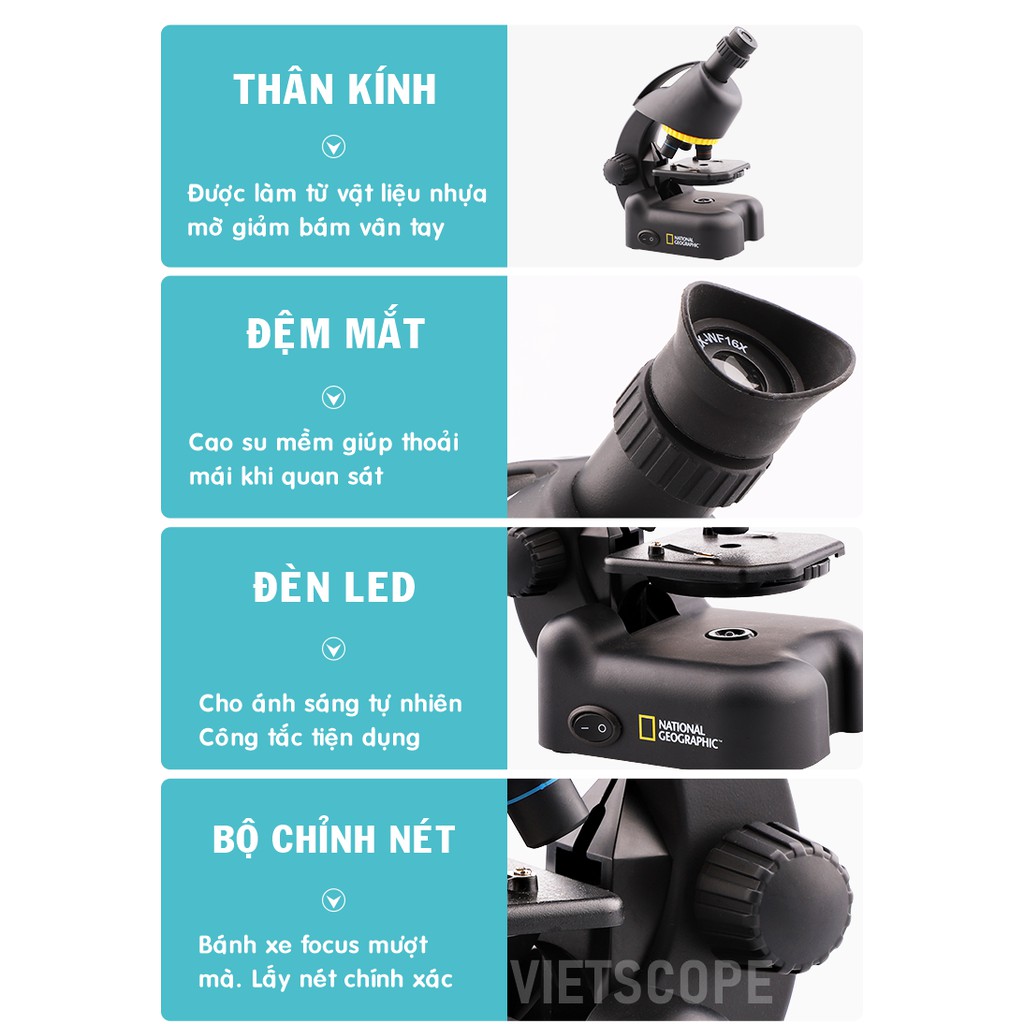 Kính hiển vi Bresser 40x-640x (Đức) phiên bản National Geographic dành cho học sinh