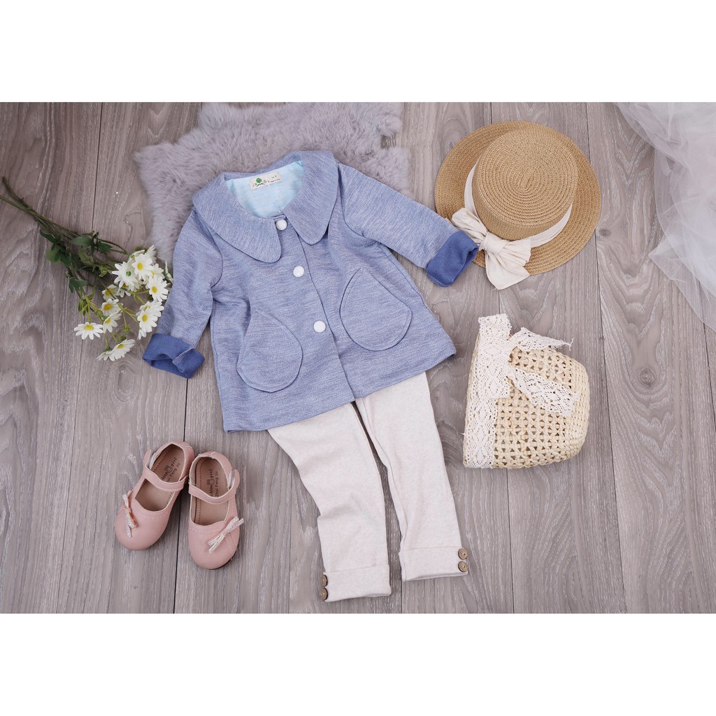 Áo khoác nỉ thu đông dài tay hai túi , cài cúc bé gái size 1-5T, cho bé 10-18kg. Chất nỉ dày dặn, cố phối xinh, dễ mặc