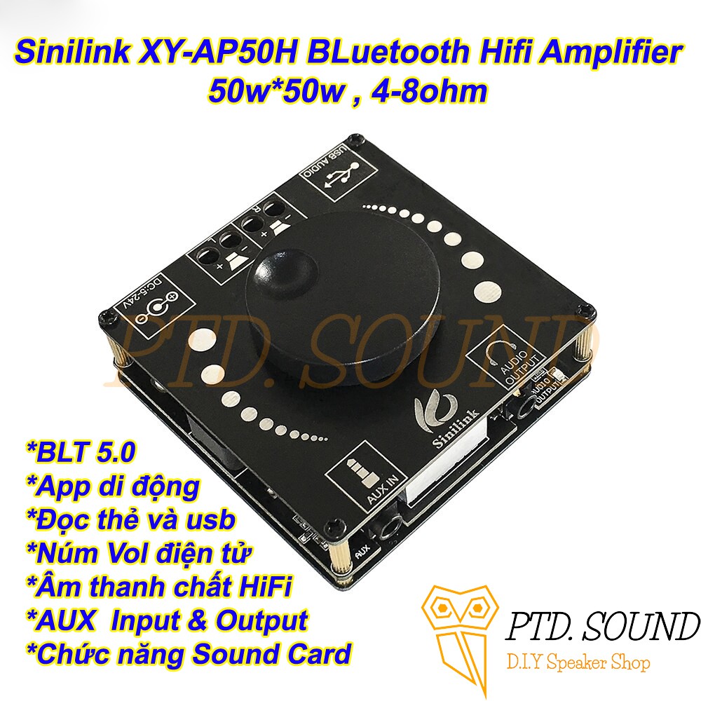 XY-AP50H Mạch khuếch đại âm thanh Sinilink 50w*2 Bluetooth 5.0. Diy loa di động từ PTD Sound mã Sinilink AP50H