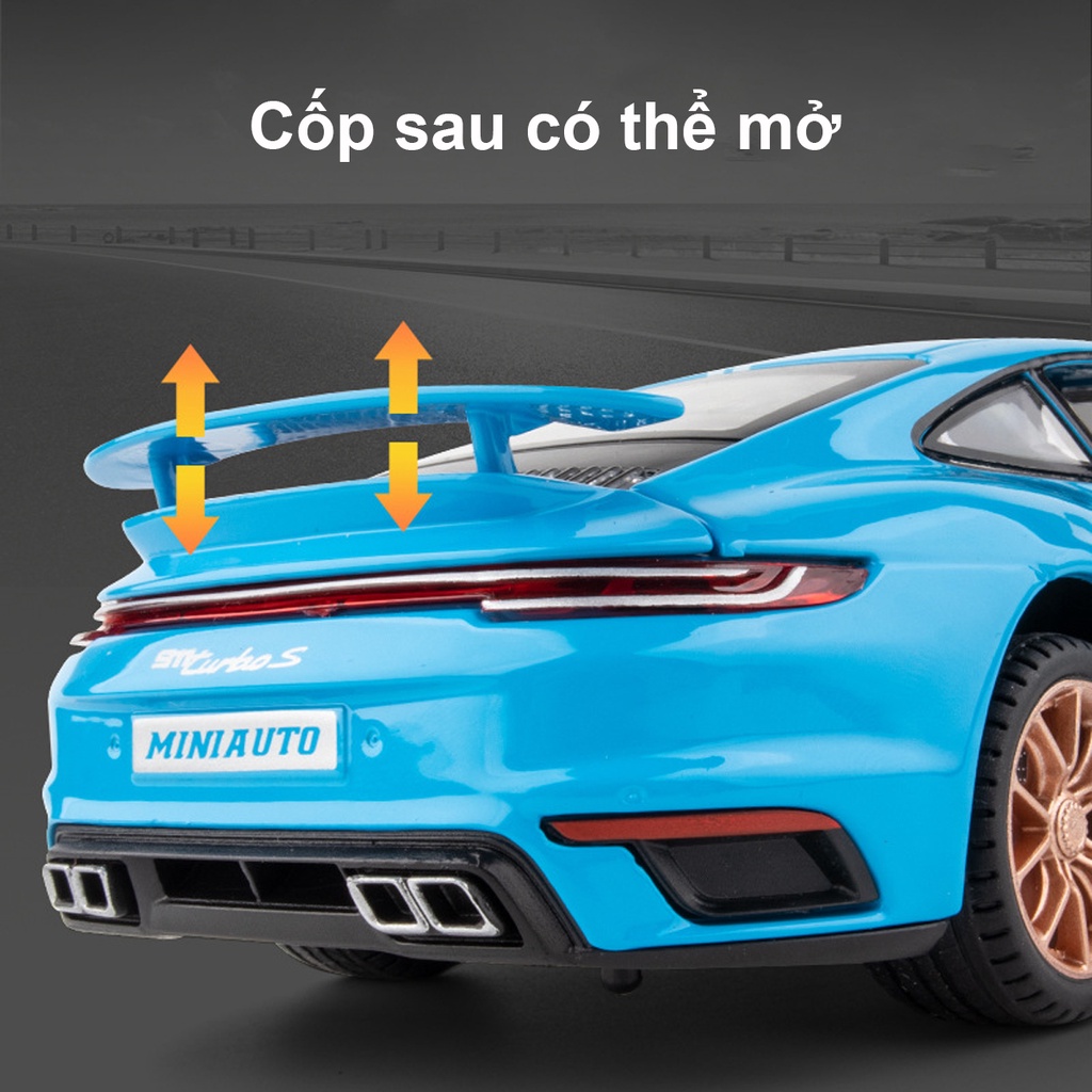 Mô hình siêu xe porsche 911 turbo s tỉ lệ 1:24 khung kim loại mở Full cửa, đánh lái di chuyển chạy đà bằng cót