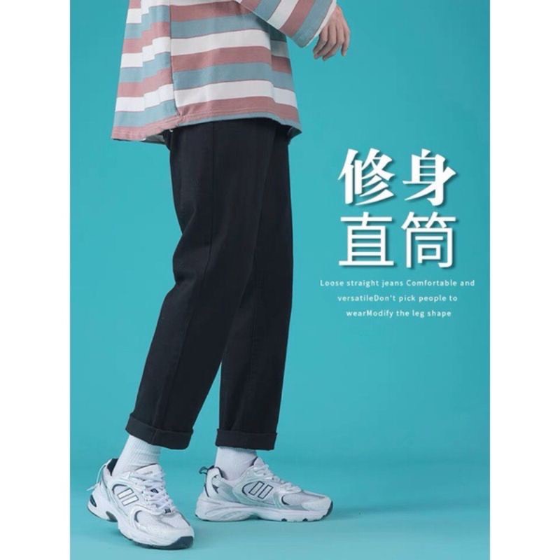 Quần vải jean bò baggy nam nữ quần jean bò baggy đen dáng unisex PDShop | BigBuy360 - bigbuy360.vn