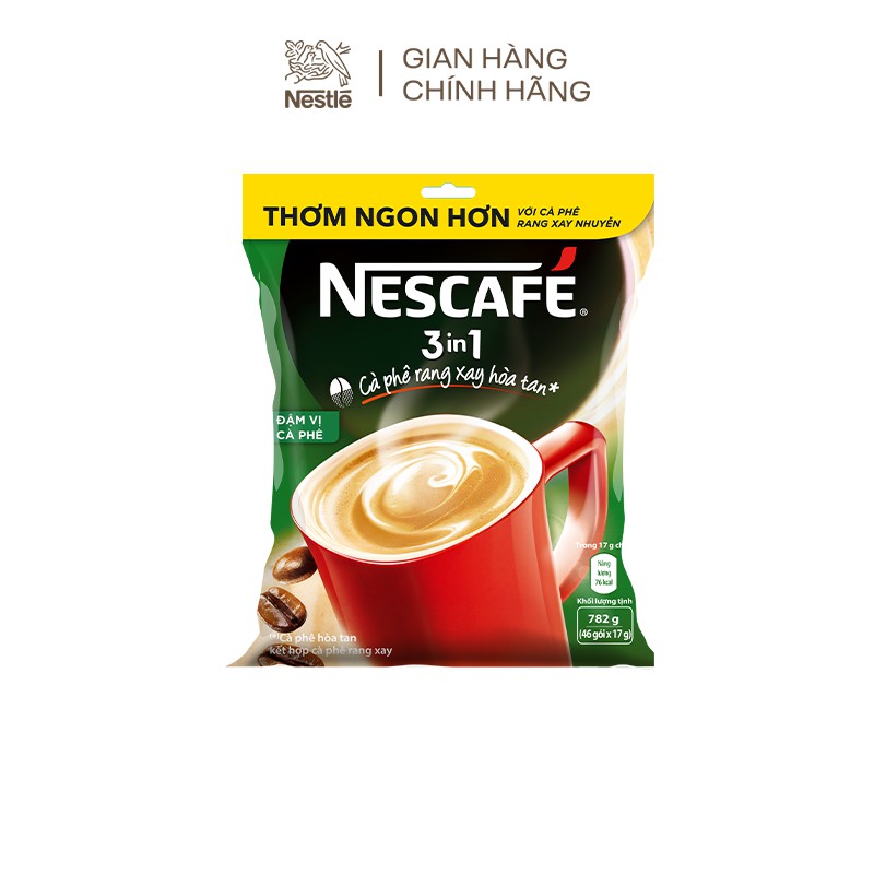 [Tặng 1 ly sứ pastel] Cà phê rang xay hòa tan Nescafé 3in1 đậm vị cà phê (Bịch 46 gói x 17g)
