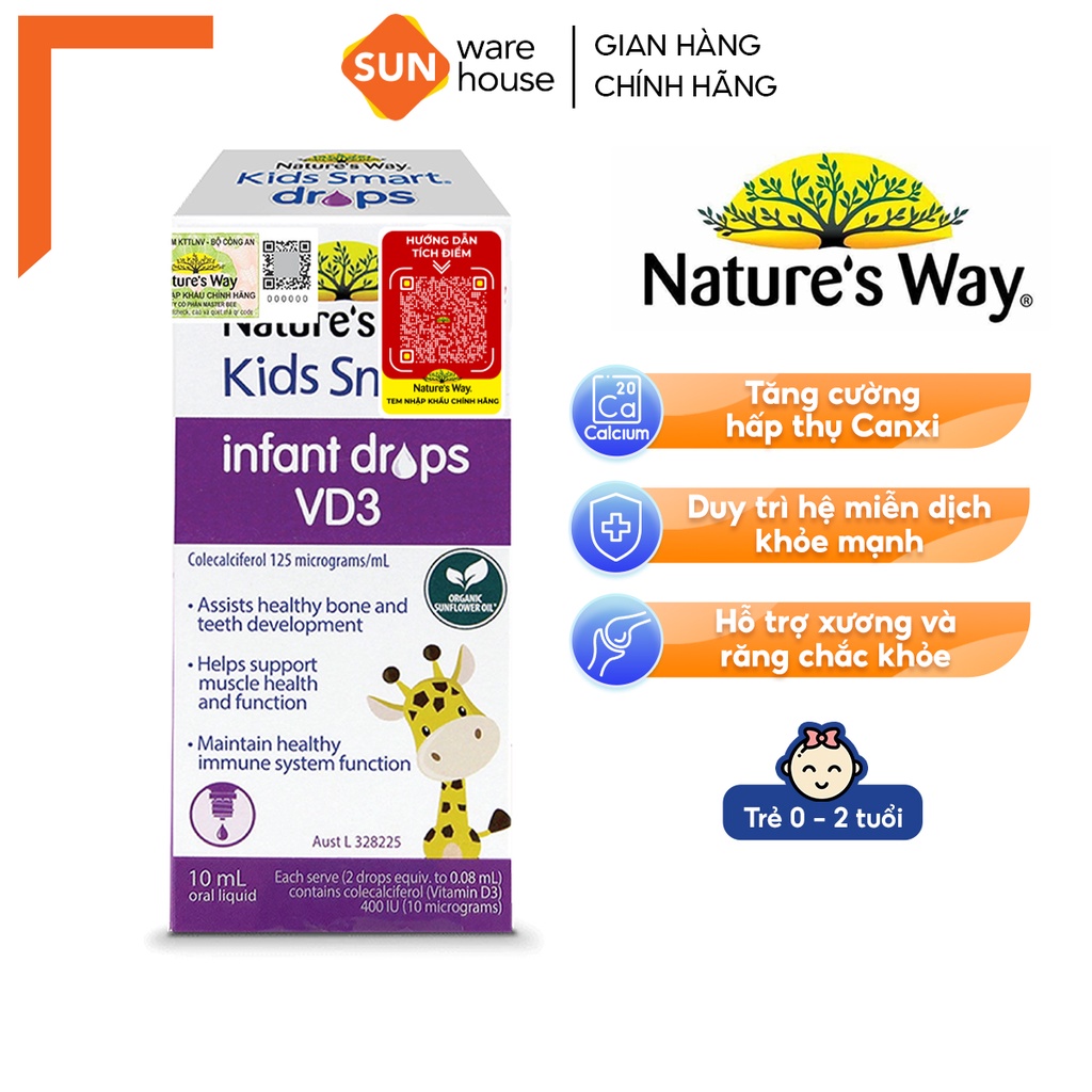Siro Uống Nature's Way Kids Smart Infant Drops VD3 Bổ Sung Vitamin D Cho Bé 10ml