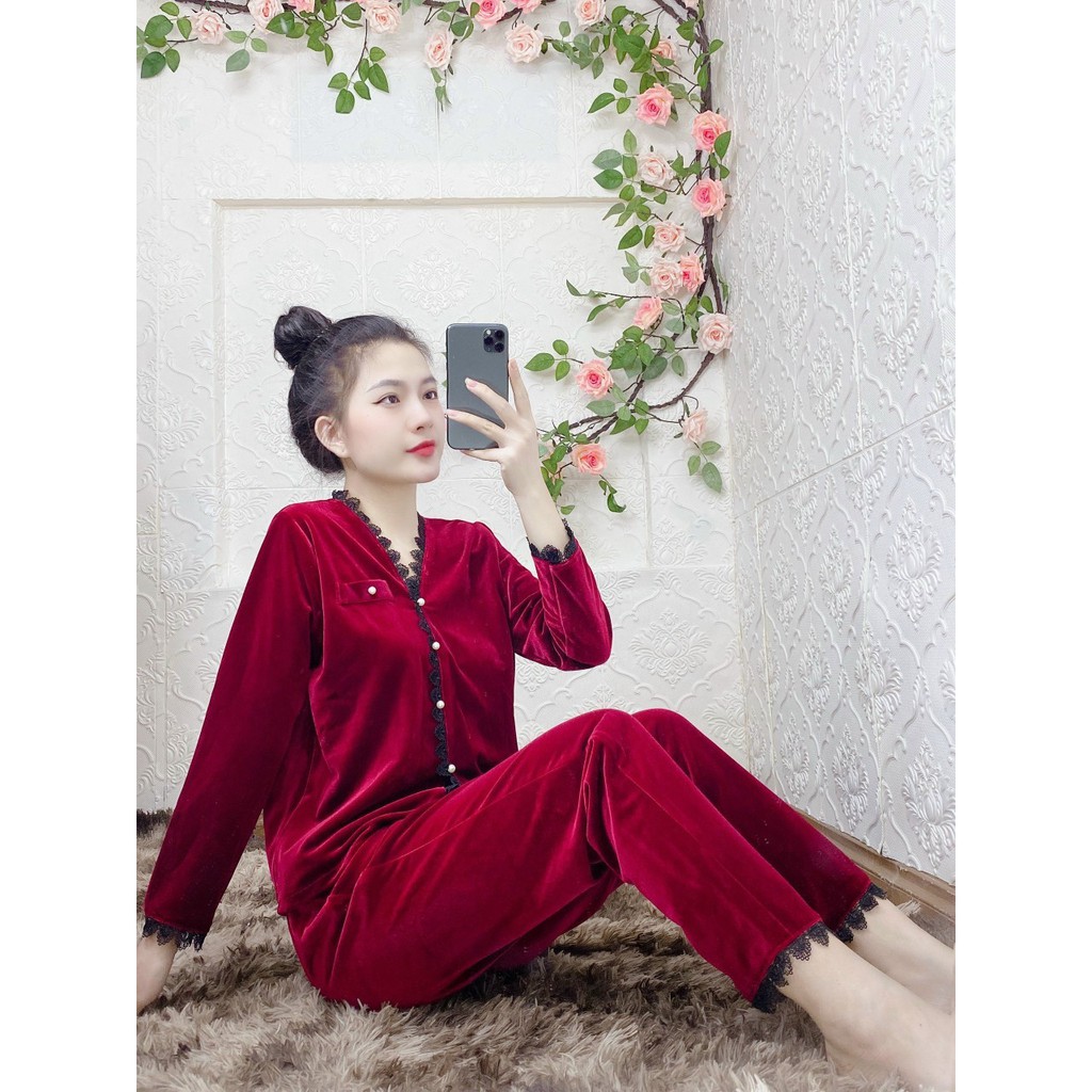Sét bộ đồ quần áo nữ thu đông dài tay thời trang chất nhung trơn .Bộ đồ nữ mùa đông đẹp.