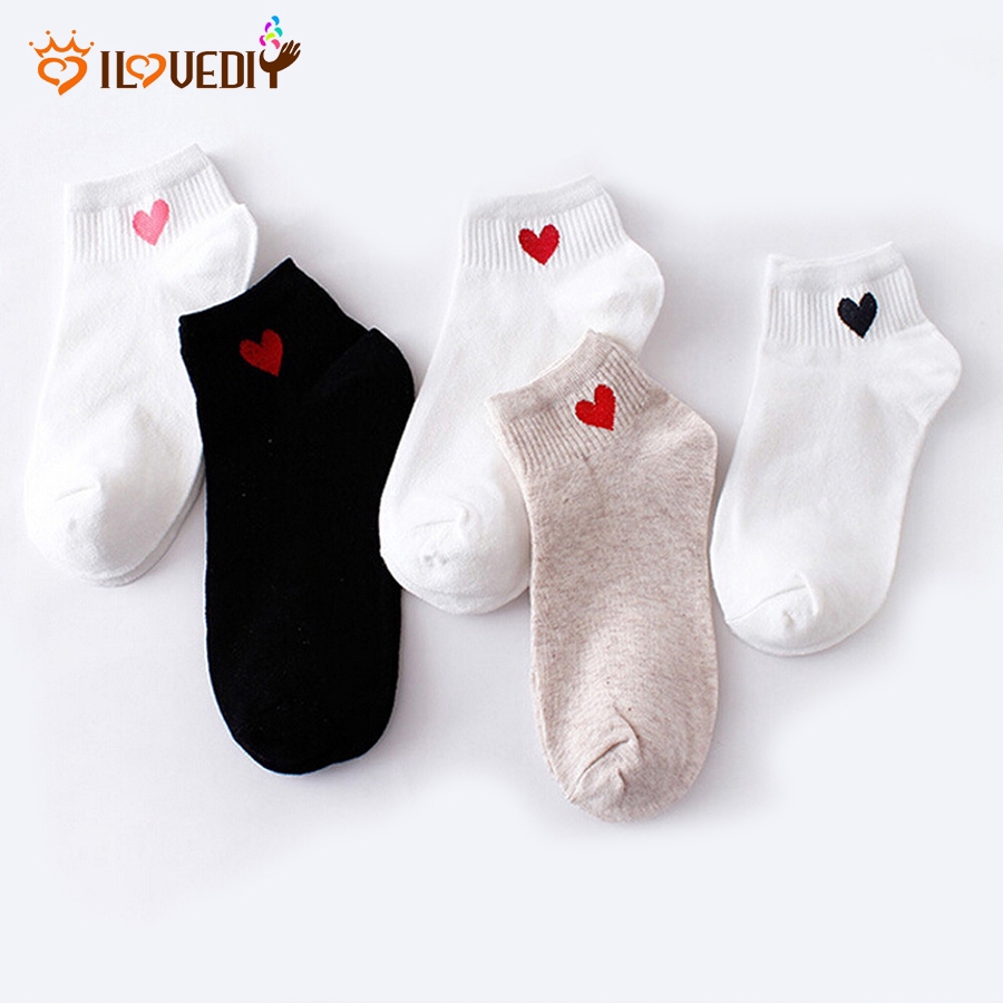 Tất cotton qua mắt cá chân hình trái tim xinh xắn