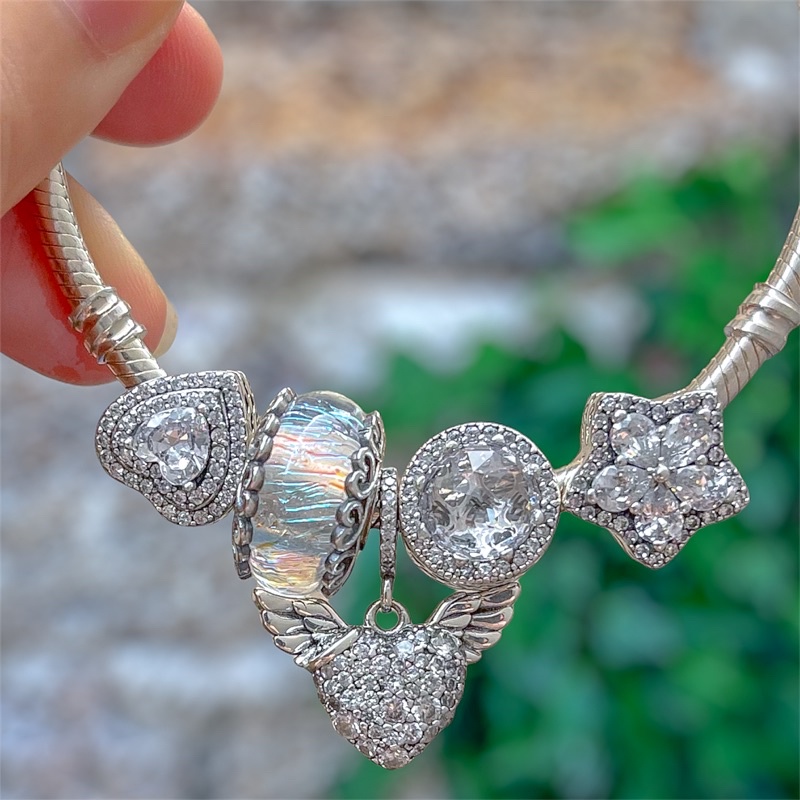[Mã SKAMLTSM9 giảm 10% đơn 99K] Hạt charm glass bọc bạc nhũ kim tuyến sợi lung linh bạc 925 cao cấp