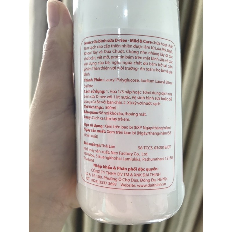 Nước rửa bình sữa, dụng cụ và rau quả  Dnee chai 500ml
