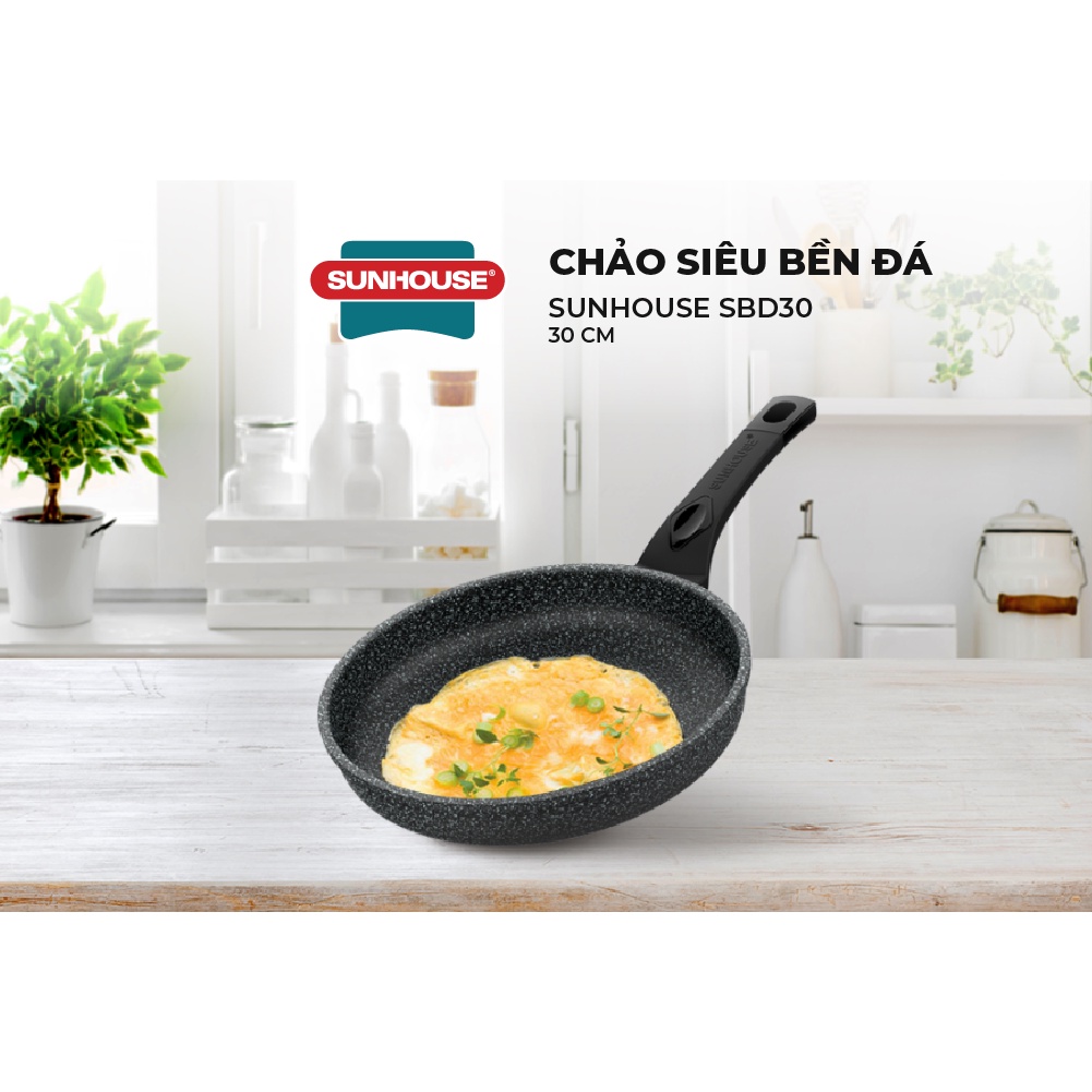 Chảo siêu bền đá SUNHOUSE SBD30 | Công nghê đúc Hàn Quốc | 3 lớp chống dính siêu bền | Không dùng cho bếp từ