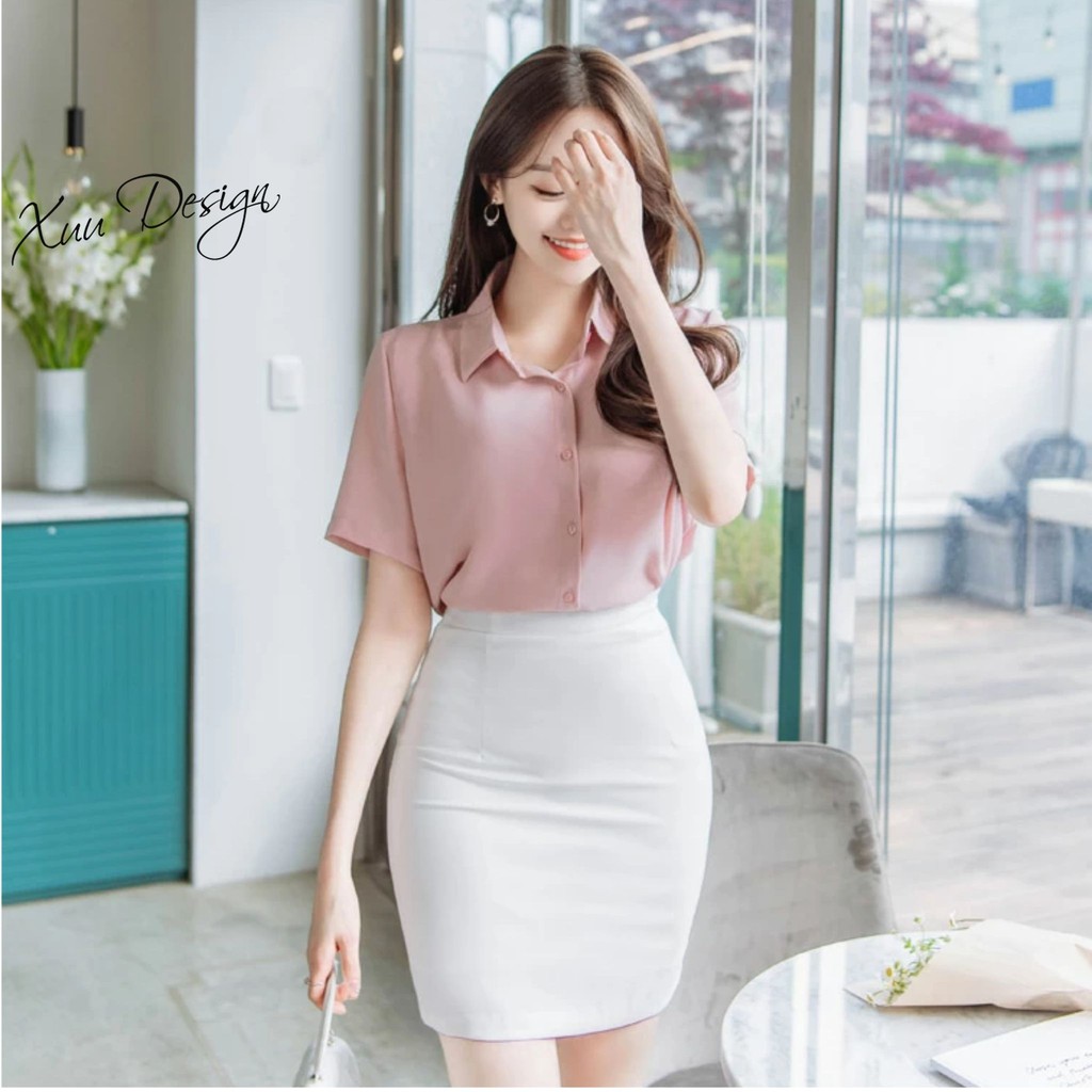Áo sơ mi nữ kiểu XUU, thiết kế cộc tay công sở phong cách Hàn Quốc SM19 | BigBuy360 - bigbuy360.vn