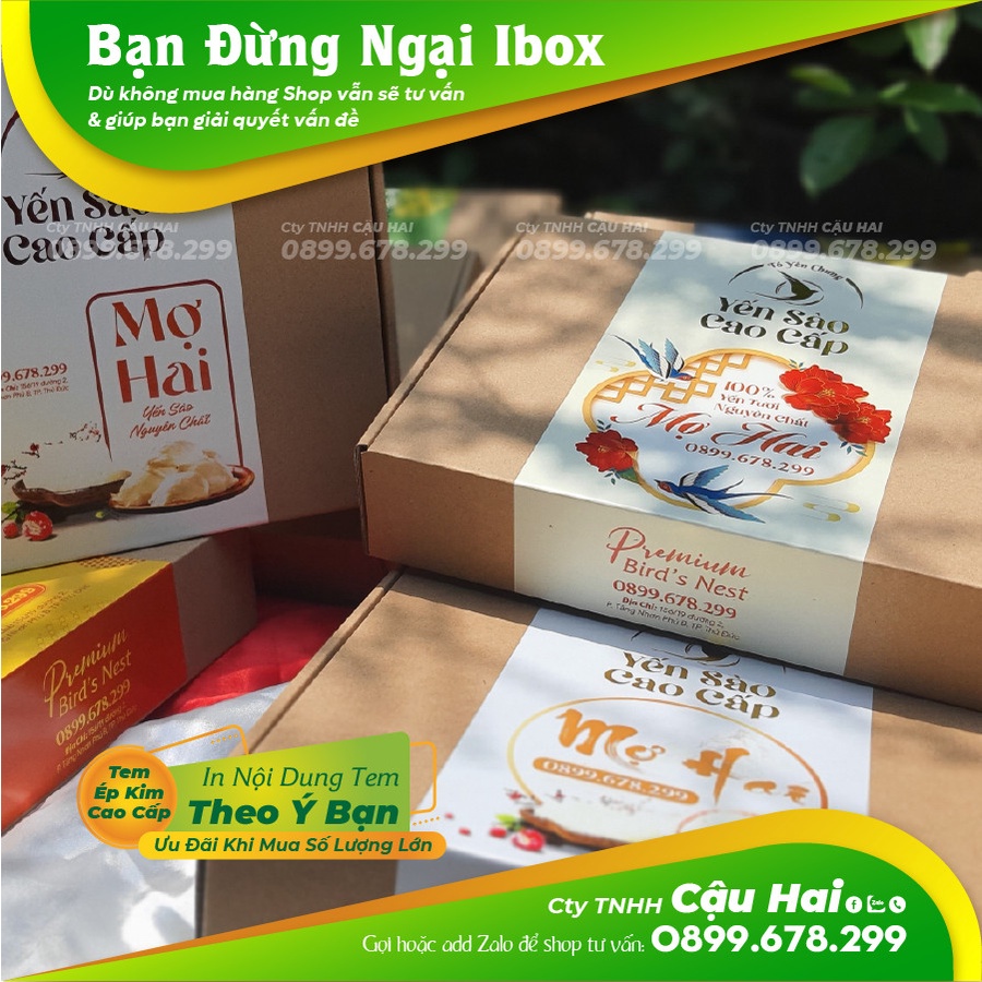 Combo 10 Hộp yến in thương hiệu cao cấp loại đựng 6 hủ tặng kèm tem dán hủ yến